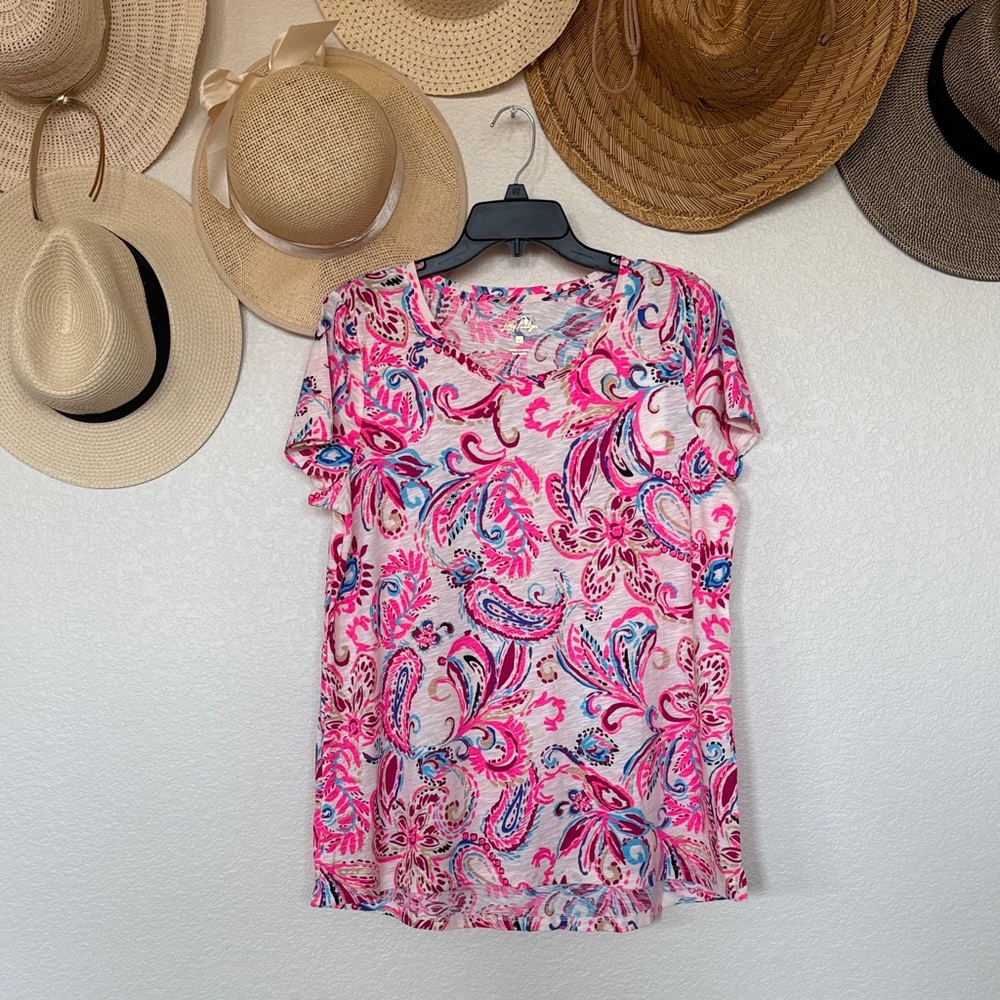 Lilly Pulitzer NWT Etta “Coconut Flitting About” Paisley Top in Ladies Large - Picture 4 of 13